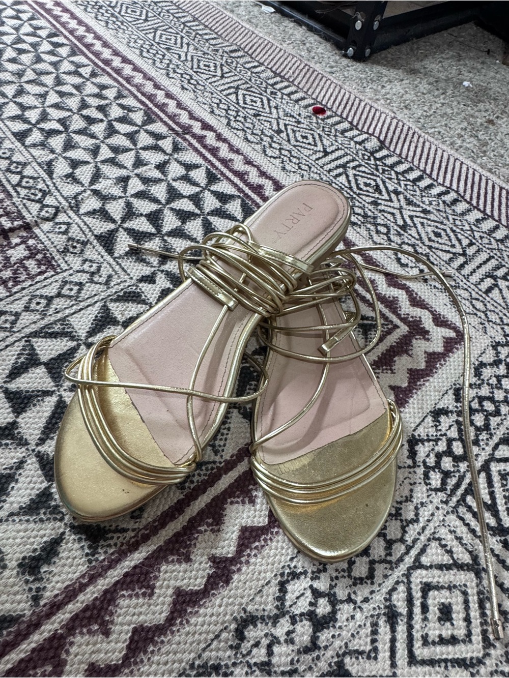 Zara Gold Lace-Up Flat Heeled Sandals